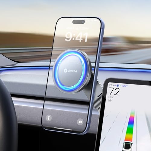 VICSEED Tesla Phone Mount【Strongest Magnet Power】 Foldable Hidden Tesla Phone Holder Fit for All Phones, Tesla Model 3/Y/Cybertruck Accessories, Tesla Model 3 Model Y for MagSafe Car Mount-Quicksilver - color: Quicksilver