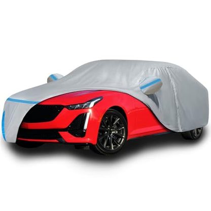 Car Cover for 2019-2026 Cadillac CT5/CT5-V Sedan, Waterproof Custom-fit Sun Rain UV Dust Snow All Weather Protection Windproof Outdoor Full Car Cover with Door Zipper and Cotton Lining-Gray - size: CT5 Cover