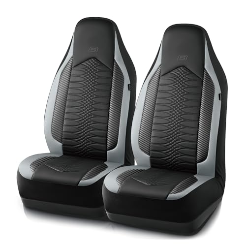 Skechers Memory Foam Car Seat Covers, Leather High Back Seat Covers Quilting Design,Waterproof Sports Car Seat Covers Front Seats,Airbag Compatible, Universal Fit for Most Cars, SUVs,Trucks,Gray - color: Black and Grey, size: Front Seats Only