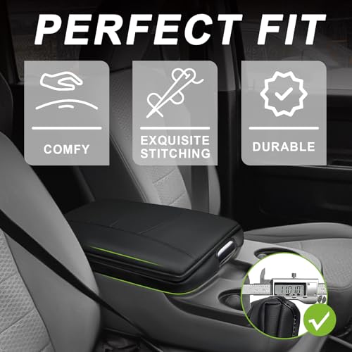 Muslogy Center Console Armrest Cover Fit for Dodge Ram1500 2013-2018 & Ram2500/3500 2013-2026 Accessories, Comfort Armrest Pad Console Lid Cushion Vegan Leather 1-Inch Extra Thick(Jump Seat ONLY) - size: 3) 13-18 |RAM1500| 13-25 RAM2500/3500|Jump,+Thick