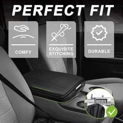 Muslogy Center Console Armrest Cover Fit for Dodge Ram1500 2013-2018 & Ram2500/3500 2013-2026 Accessories, Comfort Armrest Pad Console Lid Cushion Vegan Leather 1-Inch Extra Thick(Jump Seat ONLY) - size: 3) 13-18 |RAM1500| 13-25 RAM2500/3500|Jump,+Thick