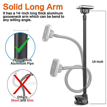 1Zero Magnetic Phone Car Mount 14-Inch Gooseneck Long Arm Extension, Universal Windshield Dashboard Industrial-Strength Suction Cup Car Phone Holder for All Cell Phones (Magnetic Phone Mount) - color: Magnetic Phone Mount