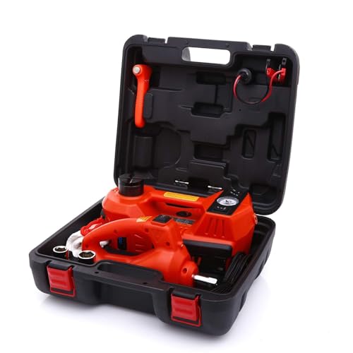STANDTALL Electric Car Jack Kit 5 Ton 12V Hydraulic Jack Floor Jack with Impact Wrench and Tire Inflator Pump Lift with LED Light for SUV Sedan Truck Road Emergency Tire Change - color: Red Jack+Portable Wrench
