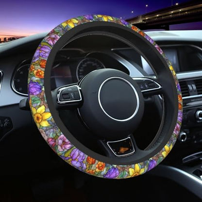 Flower Steering Wheel Covers Non Slip Neoprene Universal 15 Inch Steering Wheel Protector Car Cover for Men Women - color: Flower