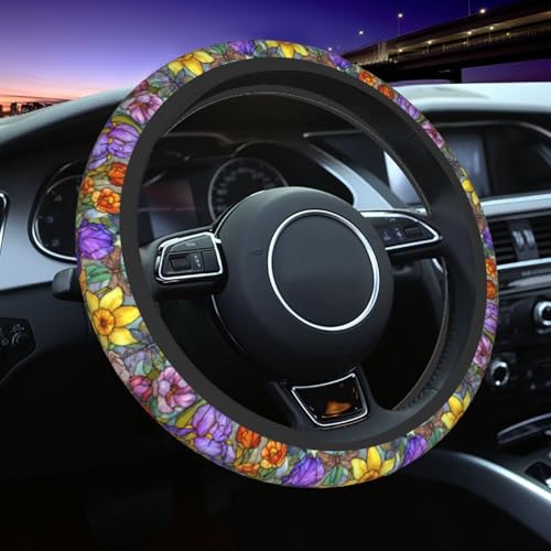 Flower Steering Wheel Covers Non Slip Neoprene Universal 15 Inch Steering Wheel Protector Car Cover for Men Women - color: Flower