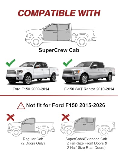 Outside-Mount Window Rain Guards Fit for 2009-2014 Ford F150 F-150 SuperCrew SVT Raptor, Extra Durable Window Visors Wind Deflector Dark Smoke Vent Shades Car Tape-on with Thicker 4PCS - size: Fit for 2009-2014 F150 SuperCrew