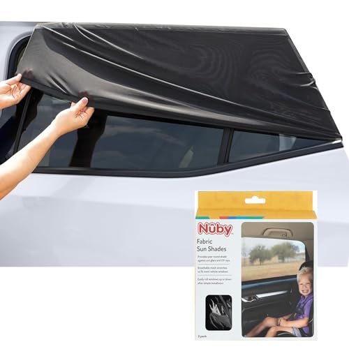 Nuby Car Seat Sunshade for Vehicle Window | 2 Pack| Breathable Mesh Fabric | Full Window Function for Fresh Air Flow | Blocks Sun Rays, Bugs, and Cools Car |Black - style: Window Mesh Shade