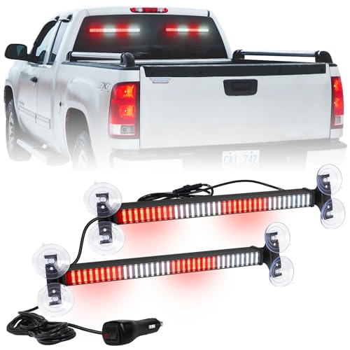 XRIDONSEN 2 in 1 Red White Traffic Advisor Light Bar 2x17.7 inch 144 LED Warning Safety Strobe Interior Front Windshield Rear Window Emergency Volunteer Firefighter Lights for Vehicles POV Fire Trucks - color: Red/White