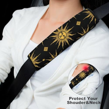 Fashion 2PCS Car Belt Covers, Sun Moon Star Gold Black Protect Your Shoulders Car Safety Seat Belt Strap - color: Color859