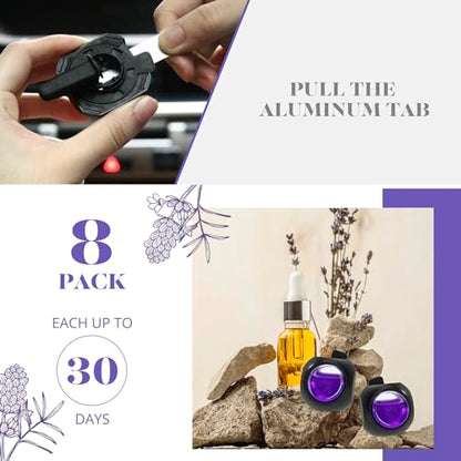 Car Air Freshener Vent Clips, 8 Pack, Provides Long-Lasting Scent, Up to 240 Days, Odor Eliminator (Lavender) - color: Lavender