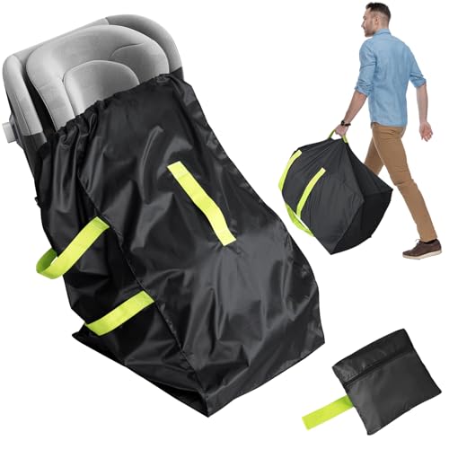 Car Seat Travel Bag for Airplane, Water-Resistant Gate Check Bag with Adjustable Carry Straps, Universal Fit, Durable Carseat Cover For Airplane Travel, Black