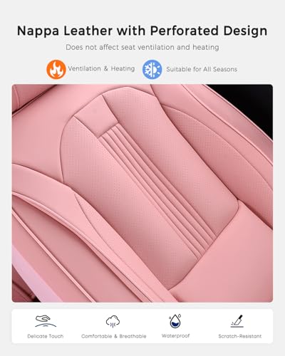 Huidasource Pink Rear Seat Covers, Nappa Leather Back Seat Covers with Ventilation Holes, Velcro Adjustable, Compatible with Seat Belts, Child Safety Seats, fit for Most Cars SUV Truck, Pink - color: R# Pink, size: Back Seat Cover