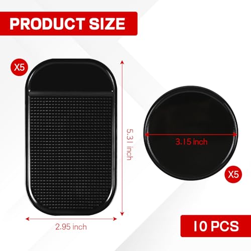 10PCS Car Dashboard Non-Slip Mat, Multifunctional Anti-Slide Sticky Pad for Auto Dashboard, Anti-Slip Dash Pad for Cell Phone, Radar Detector, Keys, Glasses, GPS, Coins (Black Square+Round) - color: Black Square+Round