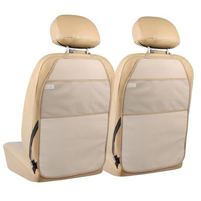 Viaviat Car Seat Protector Large Kick Mat 2 Pack Durable Water Resistant Auto Seat Back Covers with 2 Mesh Pockets Protection Against Dust Mud Scratches (Beige-A, 2-Pack) - color: Beige-A, size: 2-Pack
