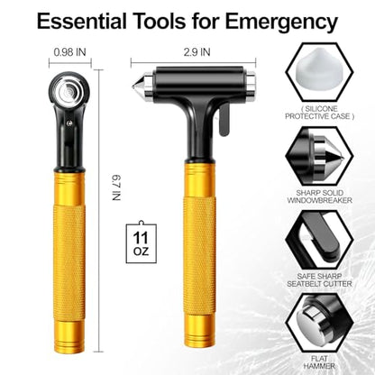 Premium Car Glass Breaker with Seat Belt Cutter - Automotive Safety Hammer - Emergecy Escape Tool, Car Autoaccessory Metal Window Hammer, Vehicle Hard Aluminium Alloy Head Design(Yellow) - color: Yellow