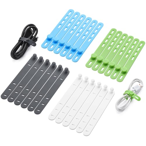24 Pcs Silicone Cable Ties, Wire Cord Organizer, Cord Ties Reusable Cable Organizer 5Inch Cable Management Tie (4 Color) Cbfoeyk - color: White/Gray/Green/Blue