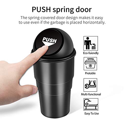 Cup Holder Trash can for car with Lid, Mini Garbage Cans for Back seat Leakproof Vehicle Automotive Cup Holder Car trashcan, Small Trash Bin for Automotive Office Home Kitchen (CARH1347A) - color: Black