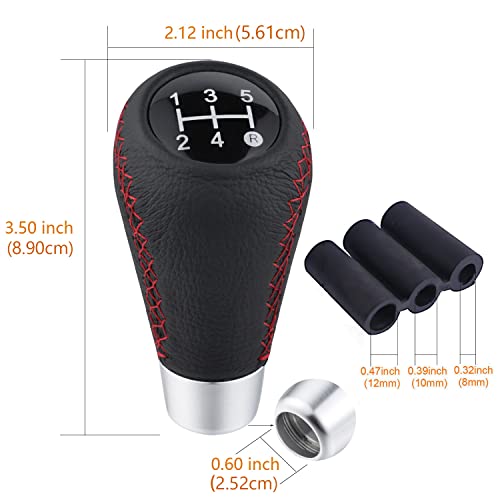 Shifter Knobs 5 Speed Car Gear Stick Leather Shifter Lever Handle Fit Most Manual Vehicle, Black Leather - color: Black with red stitching