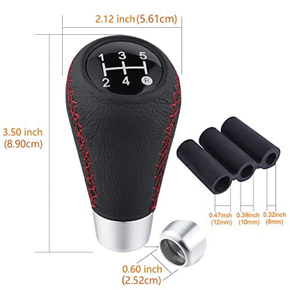 Shifter Knobs 5 Speed Car Gear Stick Leather Shifter Lever Handle Fit Most Manual Vehicle, Black Leather - color: Black with red stitching