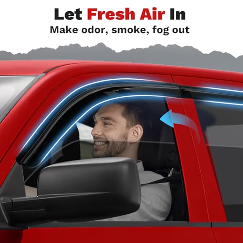 Canvcle Window Visors Rain Guards for Dodge Ram 1500 Crew Cab 2009-2018/Ram 2500&3500 Crew Cab & Mega Cab 2010-2026/Ram 1500 Classic Crew Cab 2019-2024, Tape-On Side Window Deflectors Vent Visors 4PCS - size: Dodge Ram 1500/2500/3500