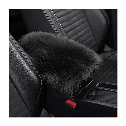 Furry Auto Center Console Cover Pad, 11.8"x7.8" Soft Sheepskin Wool Armrest Cushion, Fluffy Vehicle Armrest Seat Box Protector Warm in Winter, Car Interior Accessories for Women and Men (Black) - color: Black