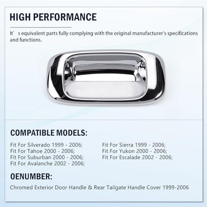 Chromed Exterior Door Handle Cover Caps & Rear Tailgate Handle Cover & Door Side Rearview Mirror Caps 12Pcs Exterior Cover Set Fit for Silverado 1999-2006 Sierra 1999-2006 Yukon 2000-2006