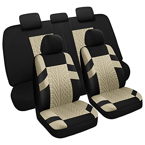 Pariitadin Car Seat Covers Full Set, Washable and Breathable Premium Cloth Automotive Vehicle Seat Cover for Car Interior, Universal Fit for Most Cars, Sedan, Truck, SUV(Black/Beige) - color: 4-Black/Beige, size: FULL SET