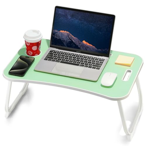 ZEAPTAC Laptop Bed Desk, Foldable Lap Desk, Portable Lap Table, Laptop Stand with Cup Holder & Tablet Slot & Lifting Handle for Working Writing Drawing & Eating - Green - color: Green