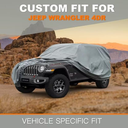 Kayme Heavy Duty Jeep 4dr Car Cover, Custom Fit Jeep Wrangler Unlimited 4 Door JK JL Rubicon/Sahara,etc Waterproof All Weather for Automobiles, Full Car Cover - Sun, Rain & UV Protection - size: 1.custom Fit Jeep Wrangler 4 Door