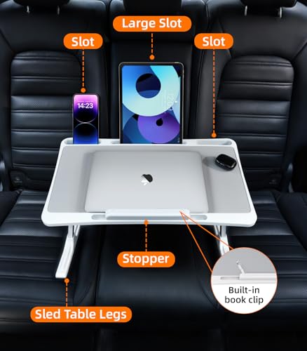 Large Car Seat Tray Table, Foldable Travel Tray for Kids Car Seat, Height Adjustable Car Lap Desk for Laptop Computer Tablet, Rear Seat Food Eating Tray, Car Travel Essentials for Long Trips