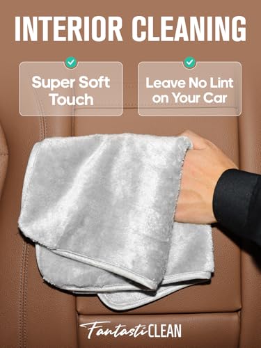 Fantasticlean Microfiber Car Detailing Towels, Car Drying Towel with Edge, Plush, Coral Fleece, 700GSM, 16" x 16", 6 Pack, Scratch-Free, Ultra Absorbent, Car RV Boat House Cleaning (Grey and Green)
