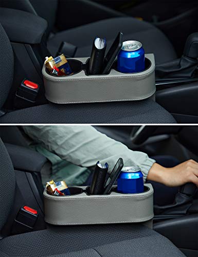 IOKONE Coin Side Pocket Console Side Pocket Leather Cover Car Cup Holder Auto Front Seat Organizer Cell Mobile Phone Holder (Gray) - color: Gray