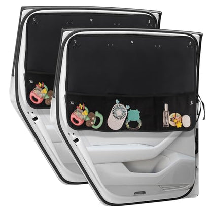 Car Sun Shade Side Window, 2 Pcs Blackout Car Window Shade for Baby Privacy with Storage Net Pockets Auto Curtains 7 Suction Cups for Heat/UV Protection Sun Block Covers - color: Black-2pcs