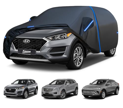 Kayme SUV Car Cover Custom Fit for Hyundai Tucson, Cadillac XT5, Buick Envista, Windproof Upgraded & 100% Waterproof All-Weather Full Exterior Cover Rain Sun Snow Protector with Door Zipper, Towel - size: Fit for Hyundai Tucson, Buick Envista,Cadillac XT5