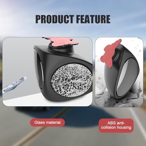 2PCS Car Blind Spot Mirror, HD Crystal Glass Blind Spot Mirror with ABS Scratch-resistant Shell, 360 Degrees Freely Adjustable Dual-sided Rearview Assist Accessories, for Most Cars (Black)