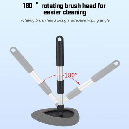 Car Windshield Cleaner Tool, Vehicle Window Detailing Cleaning Kit with Extendable Handle & 4 Washable Microfiber Pad, Auto Glass Wiper Cleaner for Exterior & Interior, Universal Fit (Gray) - color: Gray