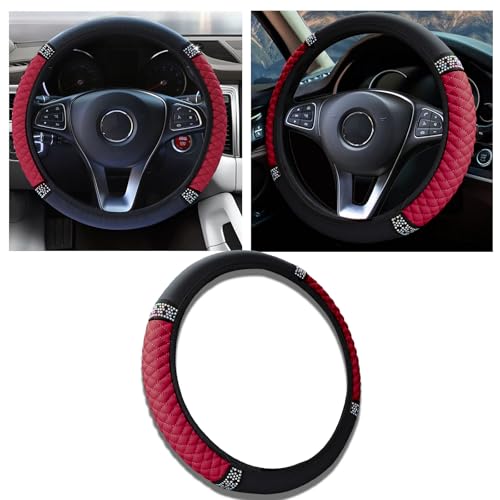 Bling Car Steering Wheel Cover, 15 Inch Anti-Slip Wheel Protector for Women Girls, Soft Leather Elastic Steering Wheel Protector, Car Interior Accessories for Most Cars (Wine Red) - color: Wine Red