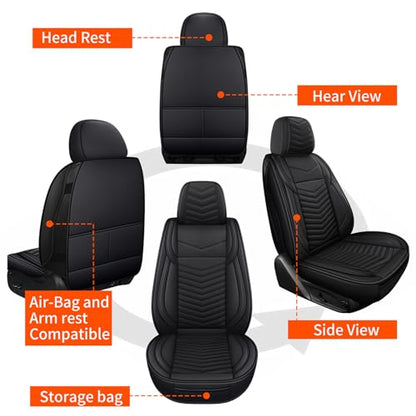 HChengkikz Car Seat Covers, Breathable & Waterproof Faux Leather Automotive Seat Covers for Cars SUV Truck Sedan, Universal Anti-Slip Driver Seat Cover with Backrest (2 PCS Front Seat, Black) - color: Style1 Black, size: Front Seat