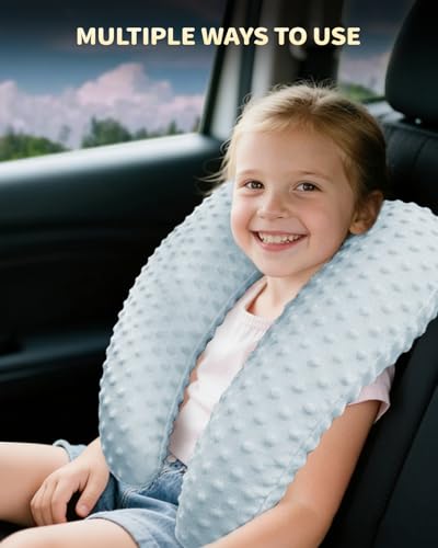Memory Foam Kids Travel Pillow, Car Pillow for Kids, H-Shape Car Pillows for Sleeping, Removable Pillowcase, Adjustable, Velvet Dots, Blue - color: Velvet Dots Blue