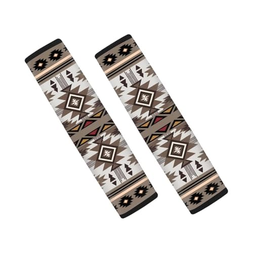 Brown Aztec Car Seat Belt Cover Shoulder Safety Strap Covers Pads 2 Piece Comfortable Car Interior Accessories Universal Size Fit for Most Cars SUVs Trucks Vans - color: Brown Aztec