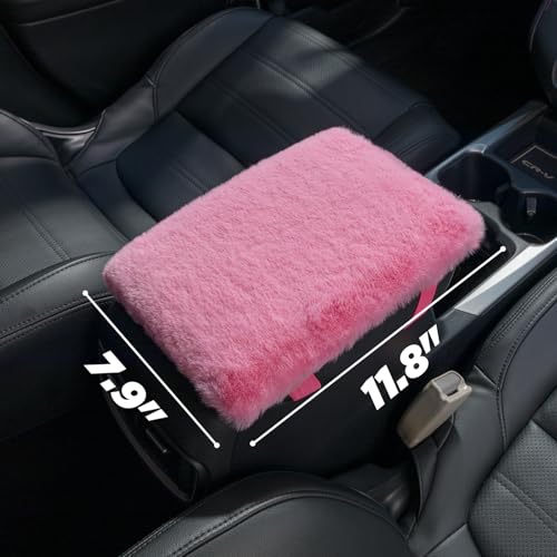 SEG Direct Auto Center Console Cover, Furry Car Armrest Cover, Soft Fluffy Middle Console Pad, Car Armrest Seat Box Cover for Women Men, Universal Fit for Most Vehicle, SUV, Truck, Car (Pink) - color: Pink