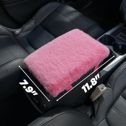 SEG Direct Auto Center Console Cover, Furry Car Armrest Cover, Soft Fluffy Middle Console Pad, Car Armrest Seat Box Cover for Women Men, Universal Fit for Most Vehicle, SUV, Truck, Car (Pink) - color: Pink