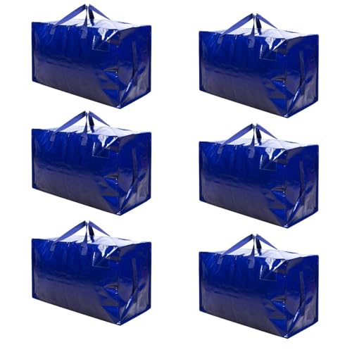 VENO 6 Pack Extra Large Heavy Duty Moving Bags with Wide Opening & Reinforced Handles, Reusable Storage Tote Bags with Strong Zippers for Clothes, College Dorm Essentials & Moving Supplies - color: Blue, size: 6 Pack
