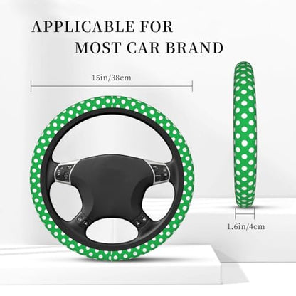 Green and White Polka Dot Print Anti-Slip Steering Wheel Cover, Universal Fit Protector for Cars, Trucks, Suvs – Car Accessories