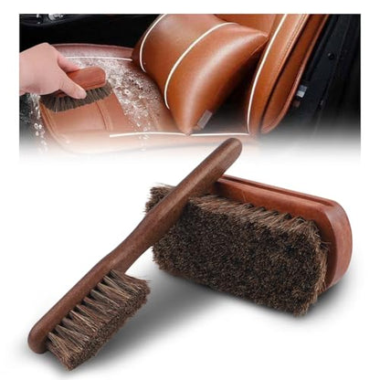 2PCS Horse Hair Brush for Leather,Soft Car Detailing Brushes Set with Concave Design,Multi-Purpose Leathers Brushes as Car Cleaning Brush for Cleaning Cars Interiors,Seat