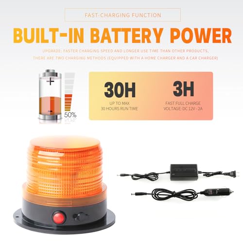 Battery Operated Amber Warning Beacon Light w/Magnetic Base, Portable Rechargeable Mini Roadside Roof Top Plow LED Strobe Emergency Flash Mail Lights for Trucks/Trailer/Vehicle 1-Pcs - color: 1-Pcs (amber)