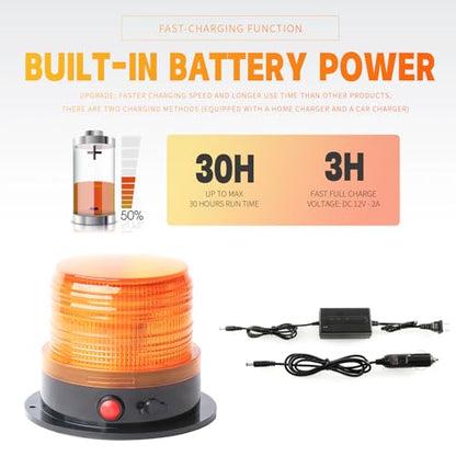 2-Pcs Battery Operated Amber Warning Beacon Light w/Magnetic Base, Portable Rechargeable Mini Roadside Roof Top Plow LED Strobe Emergency Flash Mail Lights for Trucks/Trailer/Vehicle - color: 2 amber