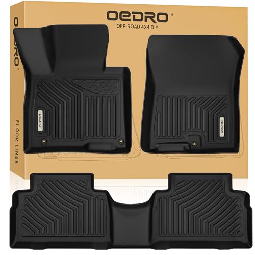 OEDRO Floor Mats Fit for 2021-2023 Hyundai Santa Fe Gas Calligraphy/Limited/SE/SEL/XRT 5-Seater (Not Fit for Hybrid & PHEV), TPE All Weather Custom Fit Floor Liners, 1st & 2nd Row Car Mats Set, Black - style: 21-23 Santa Fe Gas 1st & 2nd Row