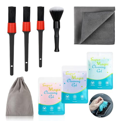 TICARVE 9Pcs Car Interior Detailing Kit - Car Cleaning Brushes, Universal Gel, Microfiber Towel and Storage Bag for Dashboard, Air Vents, Keyboard & Electronics - size: 9 Pack