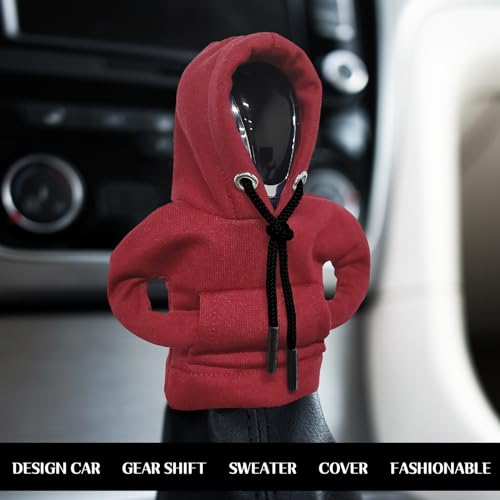 vvag Gear Shift Hoodie, Hoodie Car Gear Shift Cover, Car Shift Knob Hoodie, Automotive Interior Accessories, Universal Fit Knob Cover Gift (Red+Blue) - color: Red+Blue